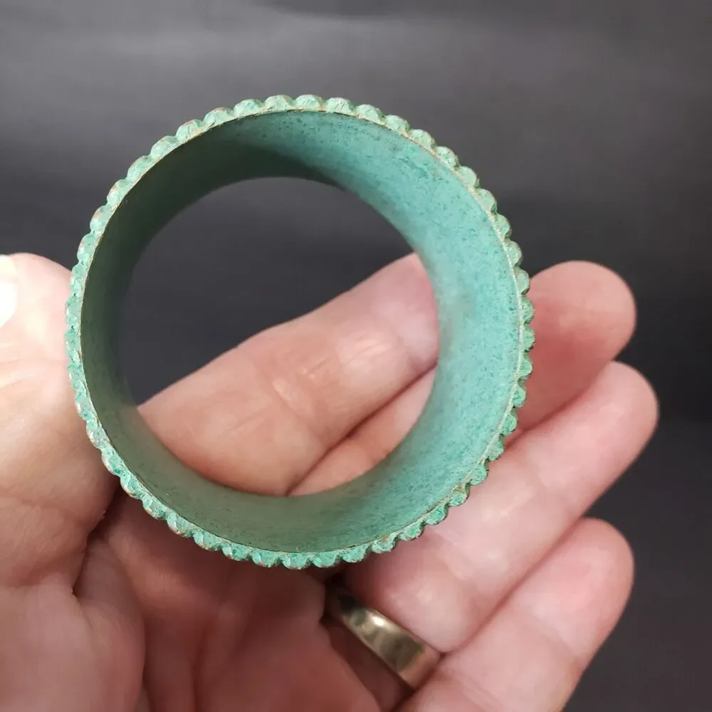 Set of 6 Rustic Green Verdigris Copper Napkin Rings Holders Coastal Table Decor